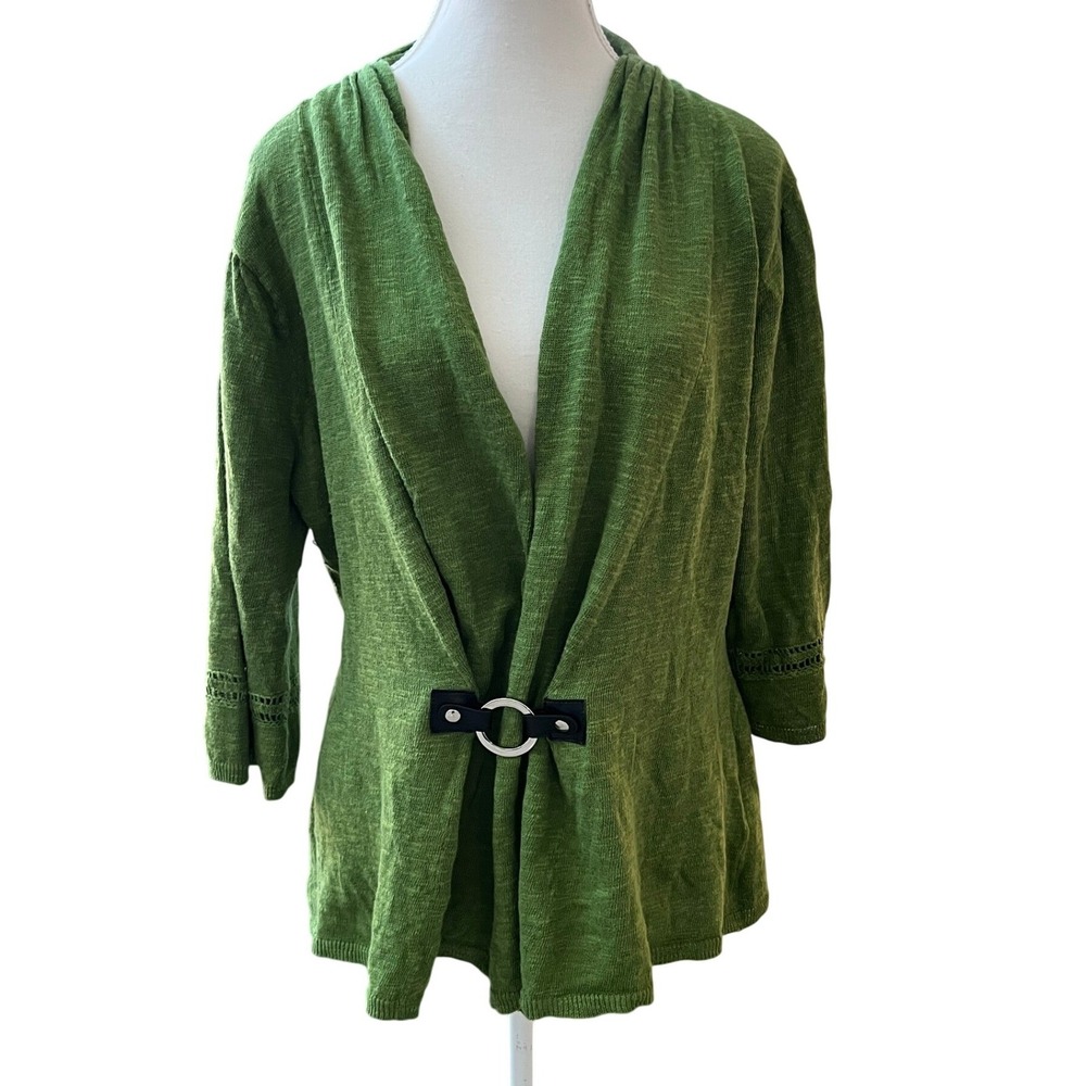 Soft Surroundings Green Linen‎ Cotton Blend Open Front Cardigan Sweater XL